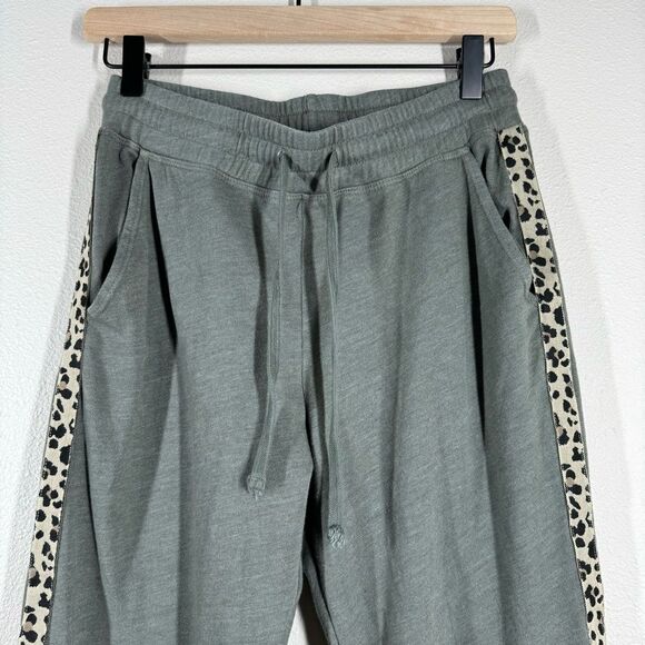 Sundry Equinox Sweatpants Joggers Olive Green Leopard Trim Size 1/Small - Picture 2 of 6